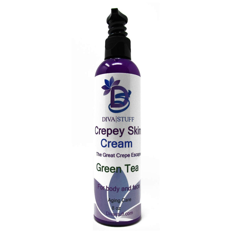 Diva Stuff crepey-skin-cream jar with logo signals premium, USA-made skincare.