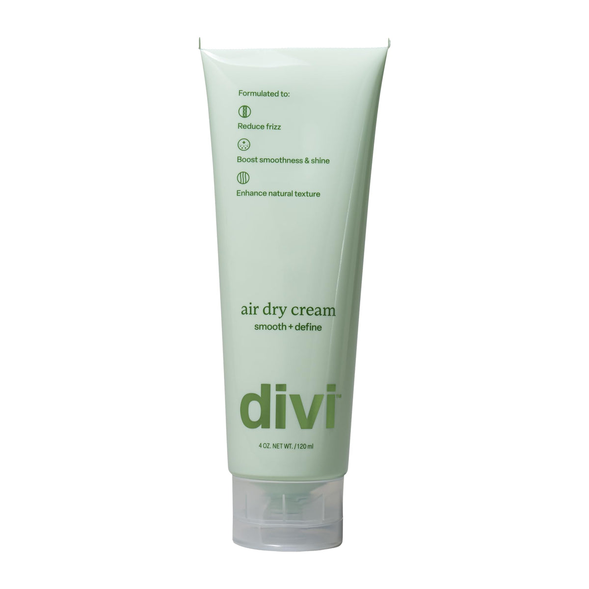 Divi Air Dry Styling Cream bottle shown for heat-free styling.
