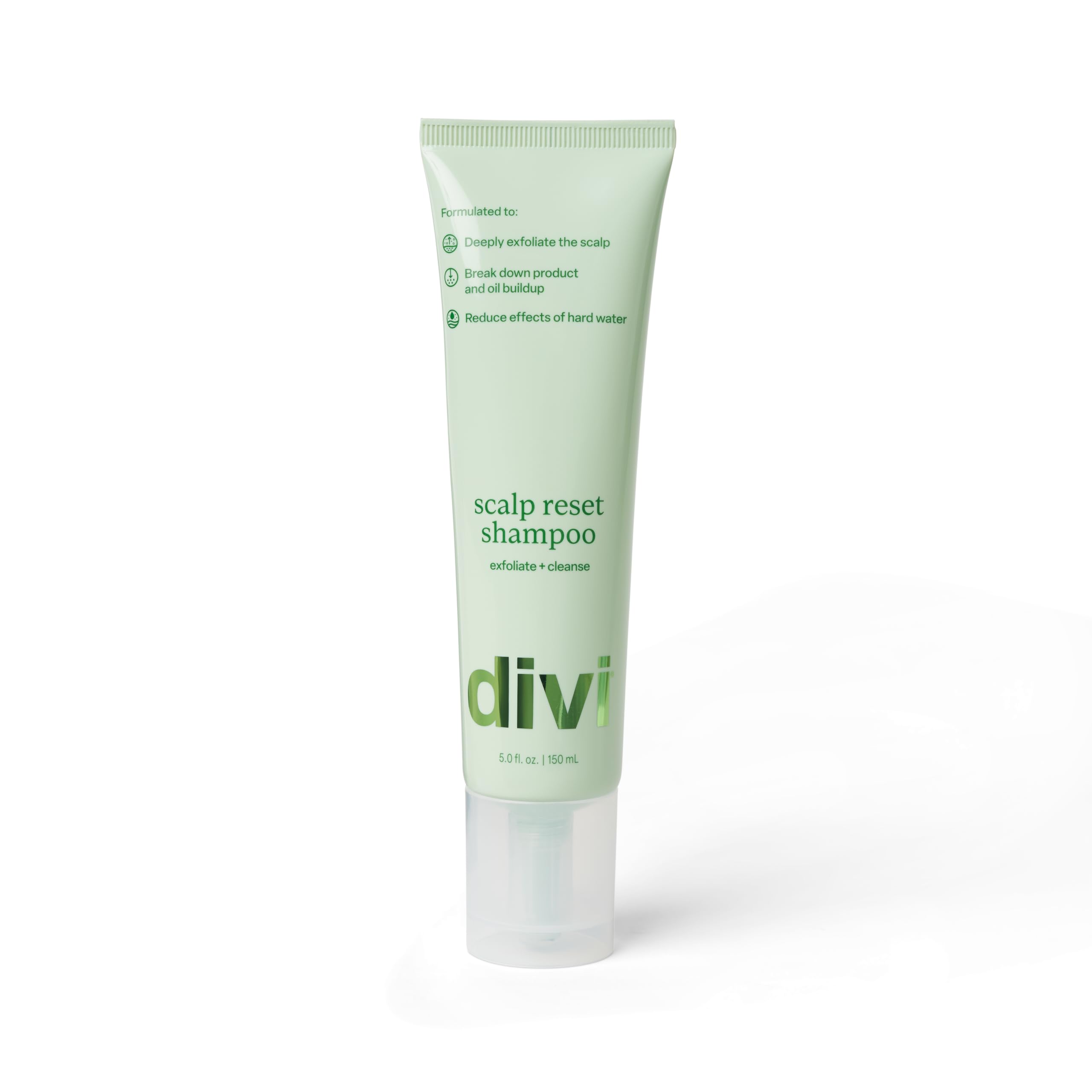 Divi Clarifying Scalp Reset Shampoo bottle highlighting deep cleansing for buildup removal