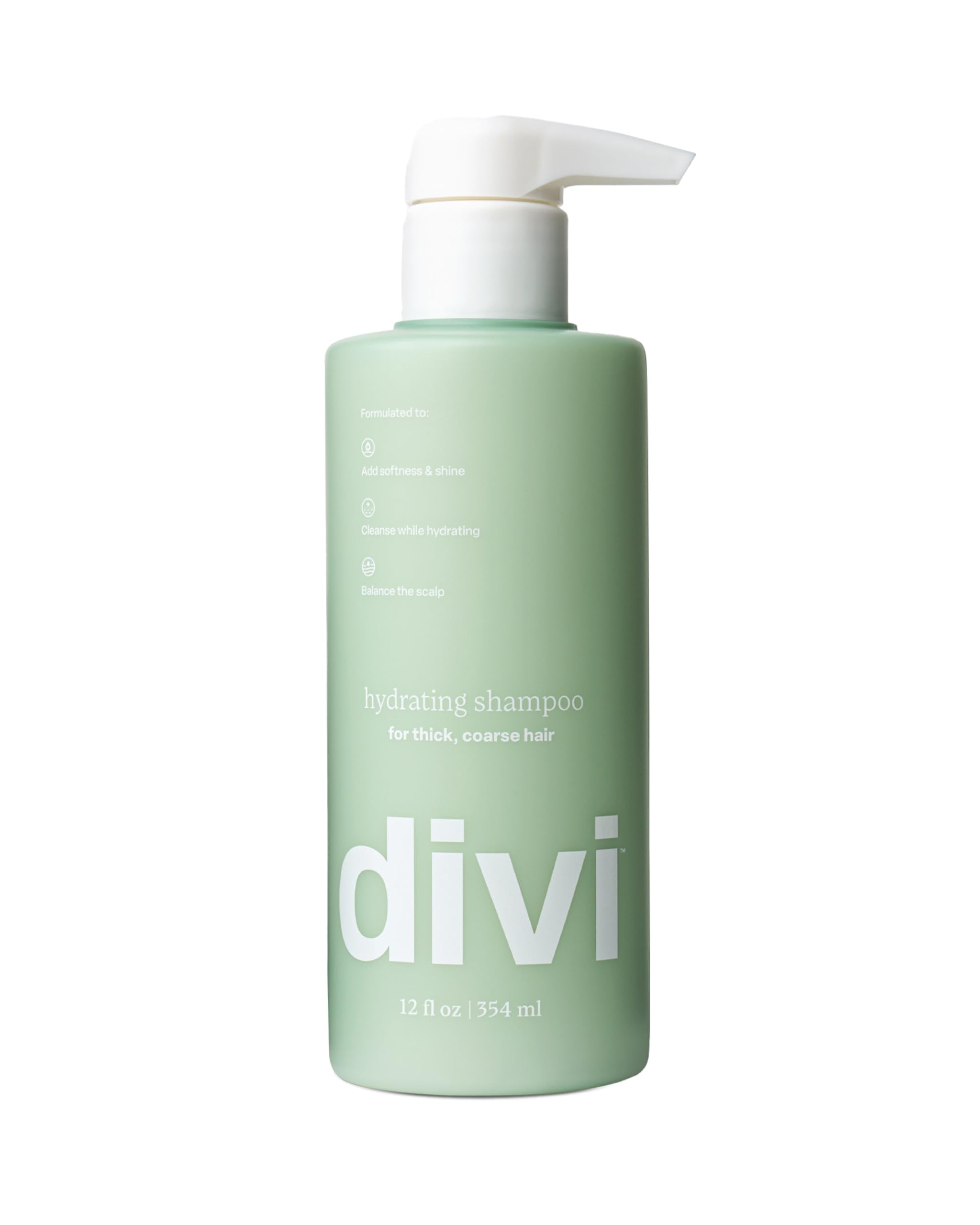 Divi Hydrating Shampoo bottle demonstrates a gentle cleanse for balanced scalp and soft hair.
