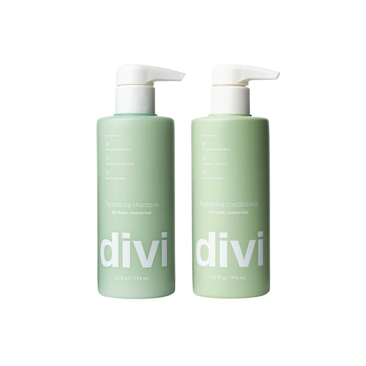 Divi Hydrating Shampoo bottle ready for daily use, delivering deep moisture for thick hair.