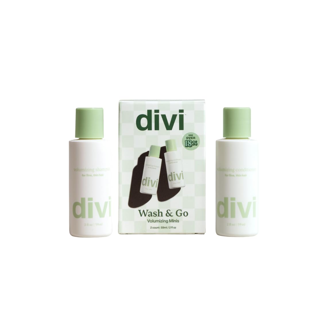 Divi Mini Volumizing Shampoo bottle front for light lift on fine hair