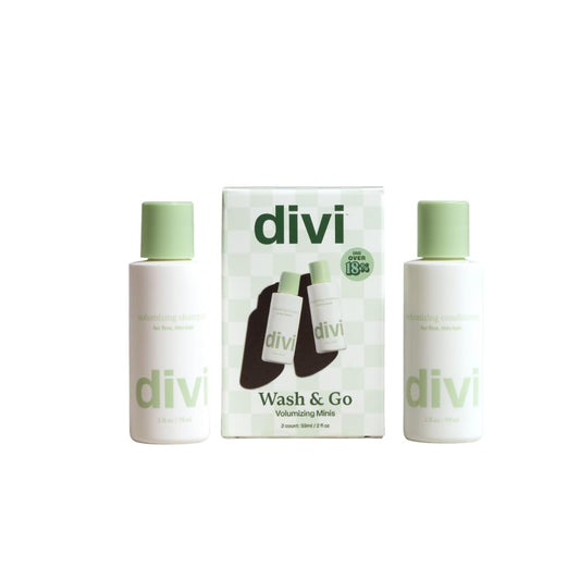 Divi Mini Volumizing Shampoo bottle front for light lift on fine hair