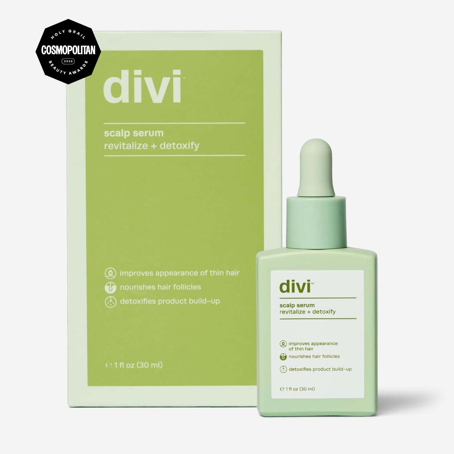 Divi Scalp Serum in hand ready for targeted scalp treatment.