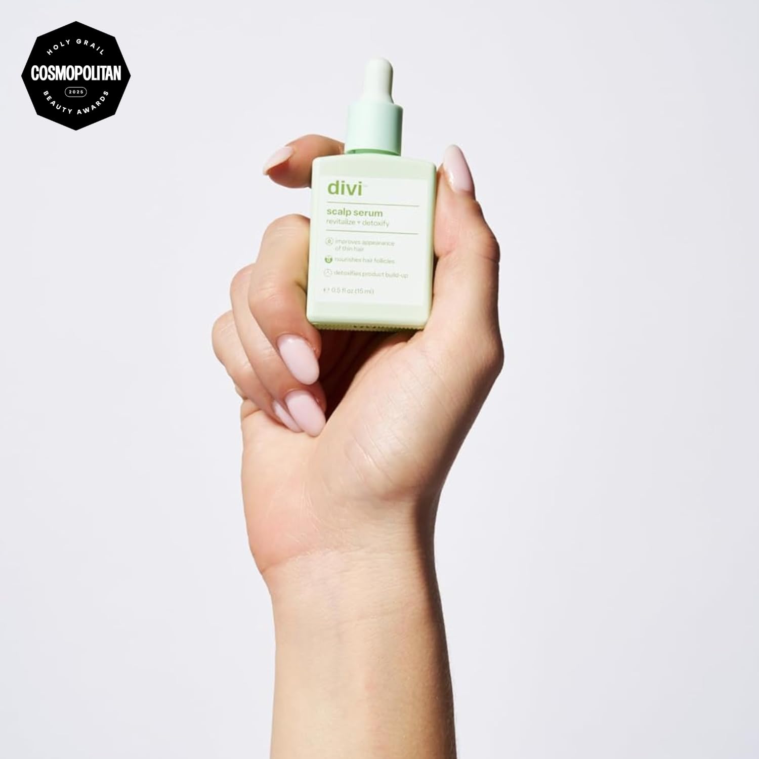 Divi Scalp Serum application on scalp targets thinning areas for fuller appearance