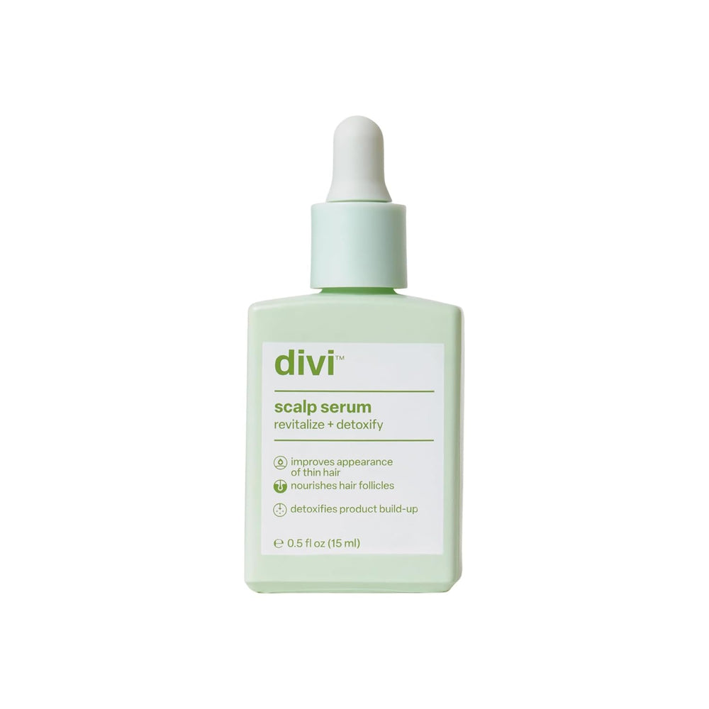 Divi Scalp Serum bottle pour for easy daily application to thinning hair