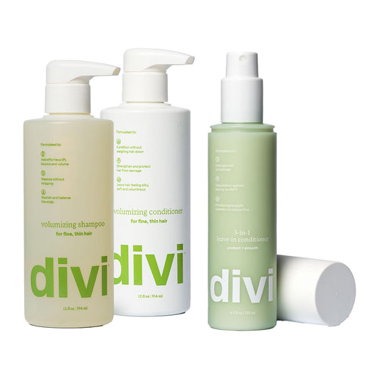 Divi Volumizing Shampoo bottle ready for wash day with lightweight hydration.