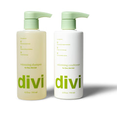 Divi volumizing shampoo bottle highlighting lightweight lift for fine hair.
