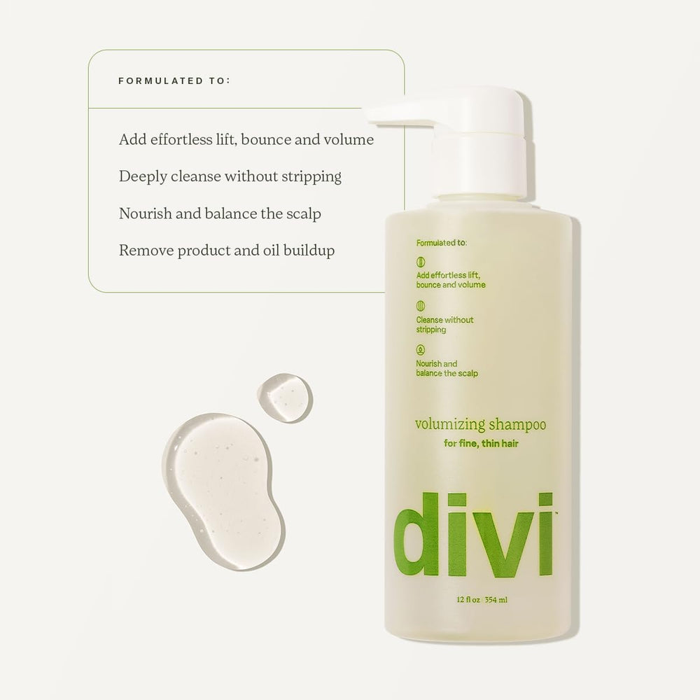 Divi Volumizing Shampoo root volume shot highlights instant lift and bounce.