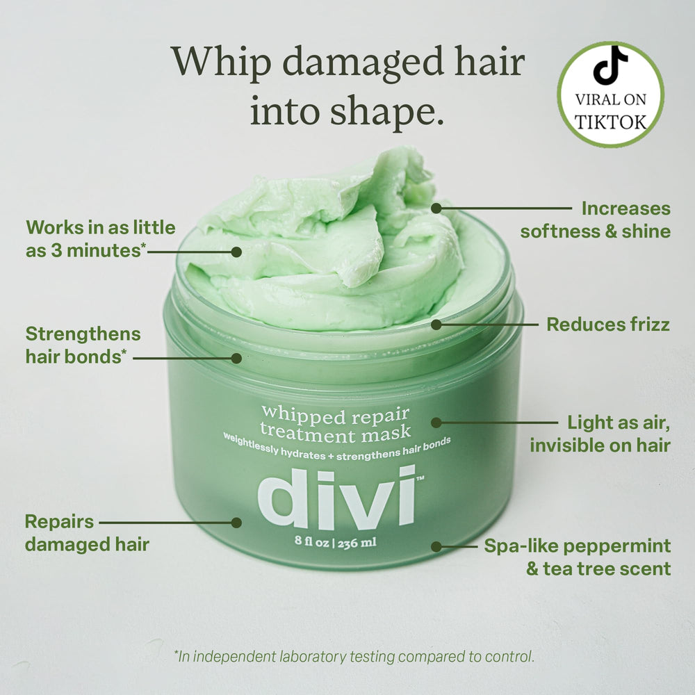 Divi Whipped Repair Mask application on hand demonstrates smooth, quick conditioning