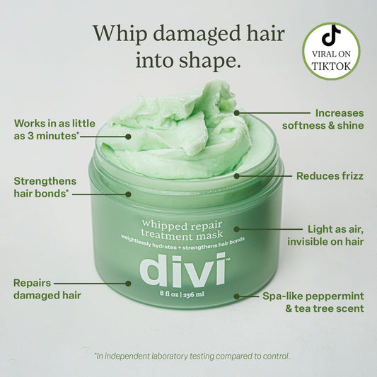 Divi Whipped Repair Mask application on hand demonstrates smooth, quick conditioning