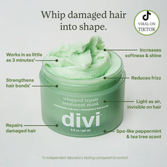 Divi Whipped Repair Mask application on hand demonstrates smooth, quick conditioning