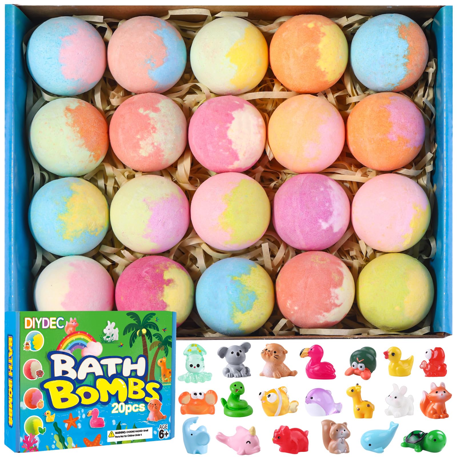 DIYDEC bath bombs with surprise animals inside for kids' bath time fun