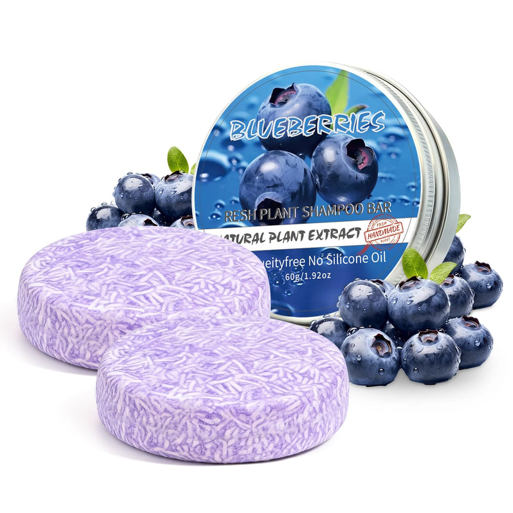 Dkwouzxsp Blueberry shampoo bar duo pack front view with compact zero-waste design.