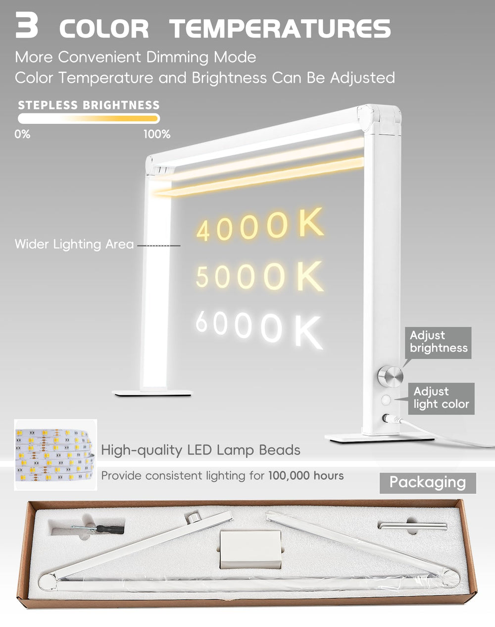 DLITISH nail desk lamp 180-degree coverage for shadow-free nail work.