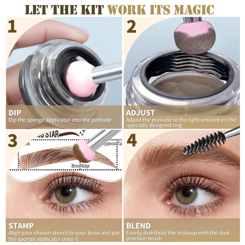 Dmktu sponge applicator for smooth, even brow filling.