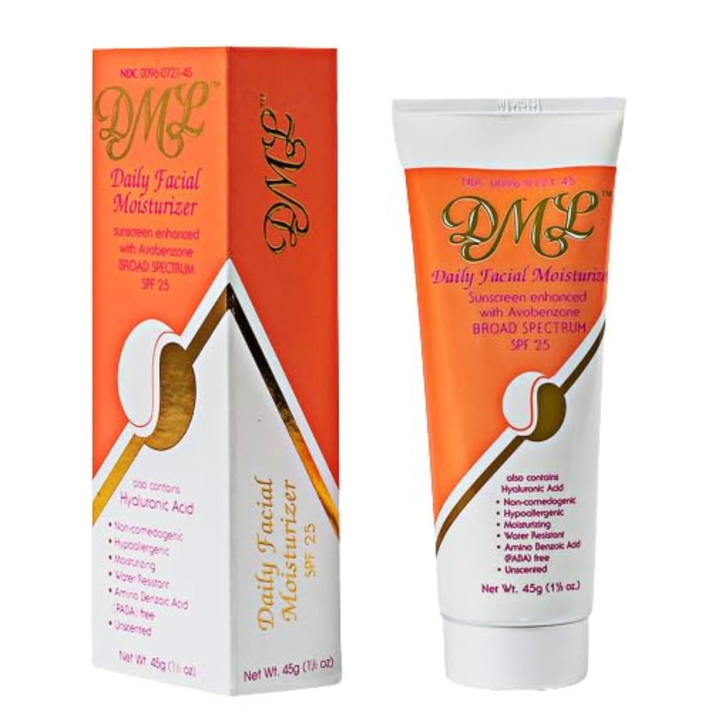 DML Daily Facial Moisturizer packaging showing fragrance-free formula for sensitive skin