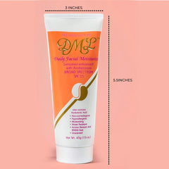 Texture close-up of DML Daily Facial Moisturizer: creamy, quick-absorbing, non-greasy