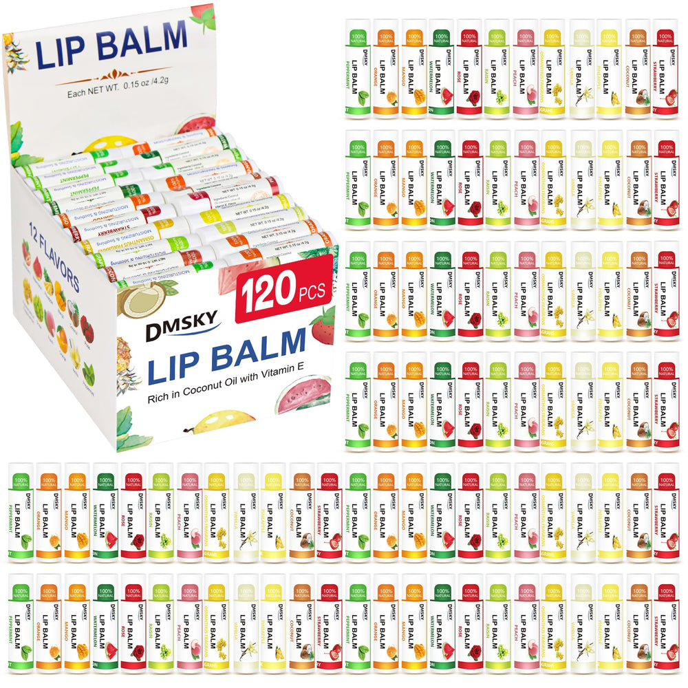DMSKY lip balm 120-pack bulk display for easy gifting.