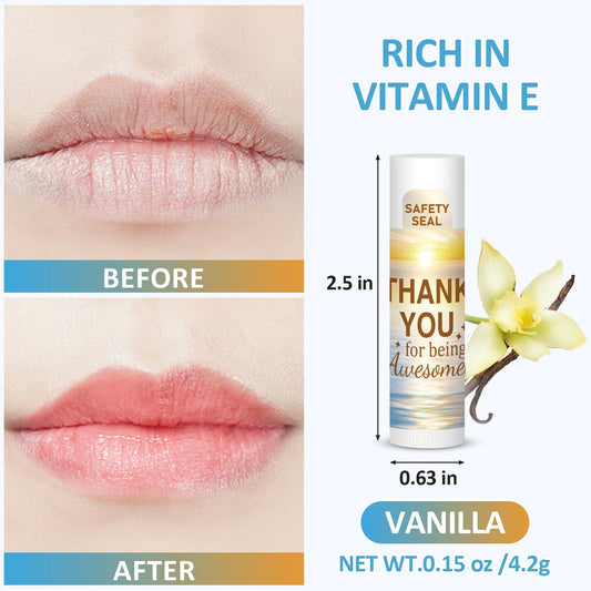 DMSKY lip balm bulk vanilla pack side view ideal for bulk appreciation gifts.