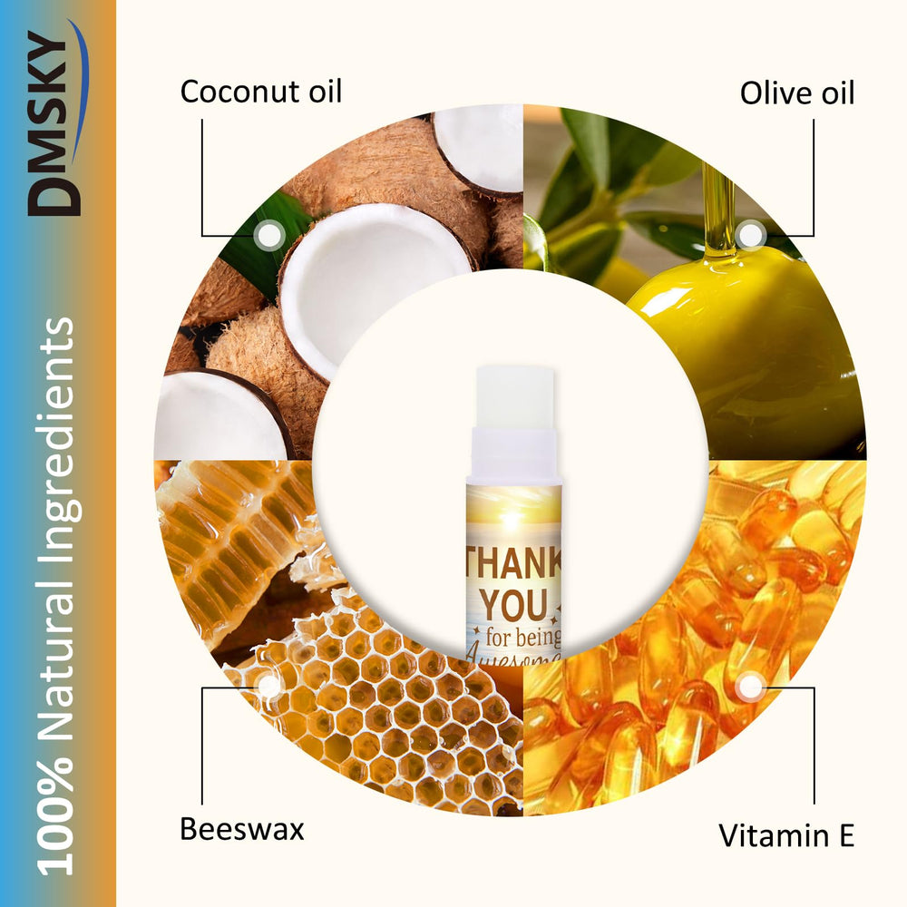 DMSKY lip balm tube front view showing neutral fragrance for all recipients.