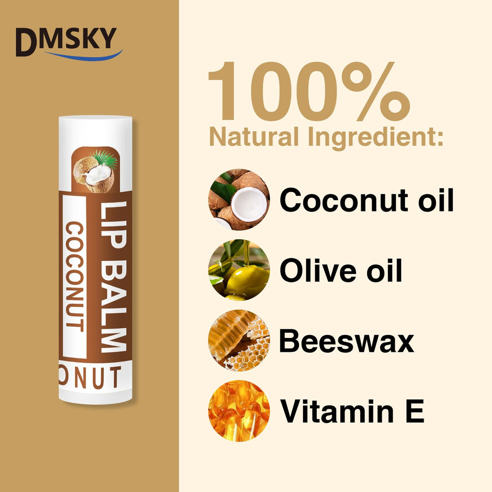 Natural ingredients in DMSKY lip balm with coconut oil and vitamin E