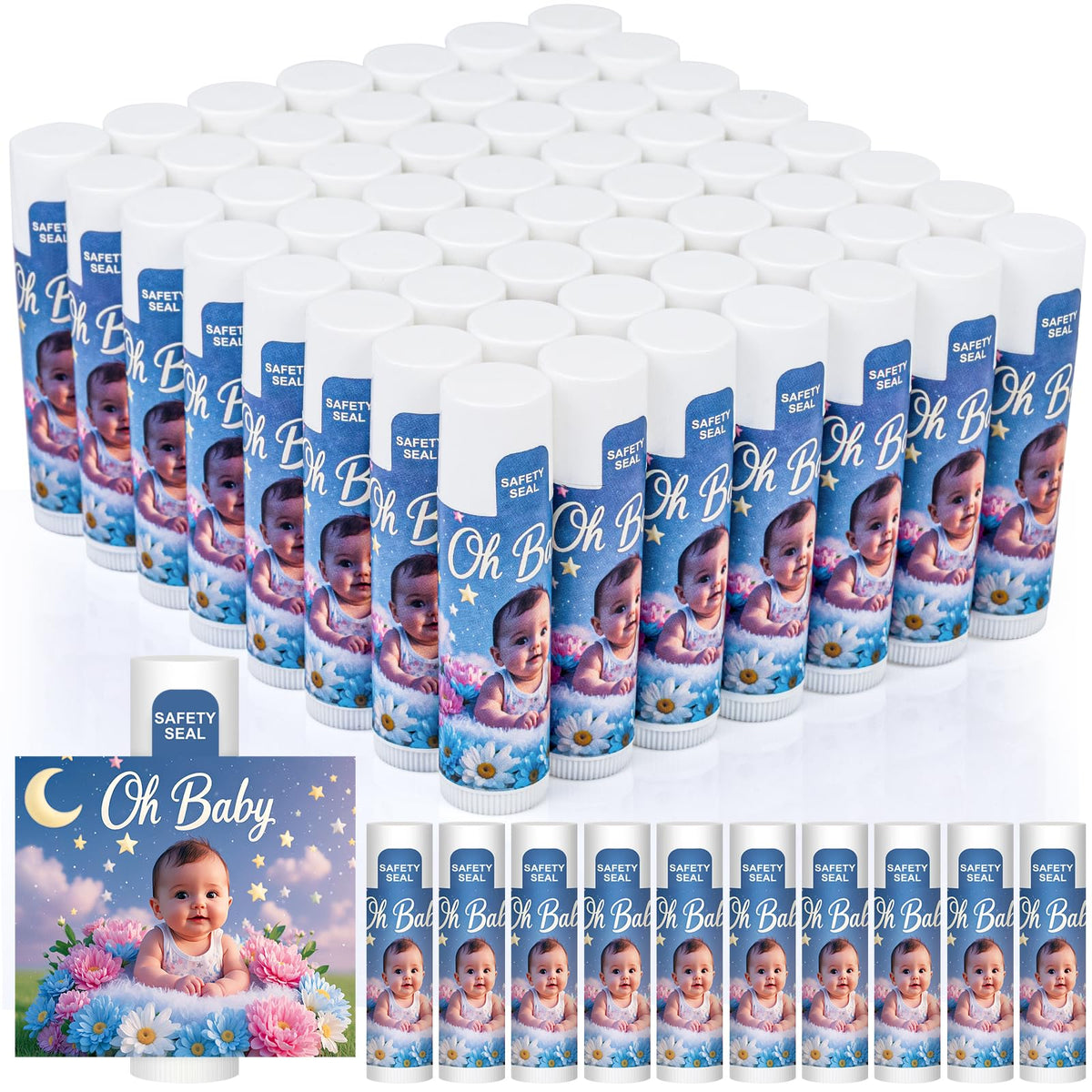 Dmsky Oh Baby lip balm label design for baby shower favors.