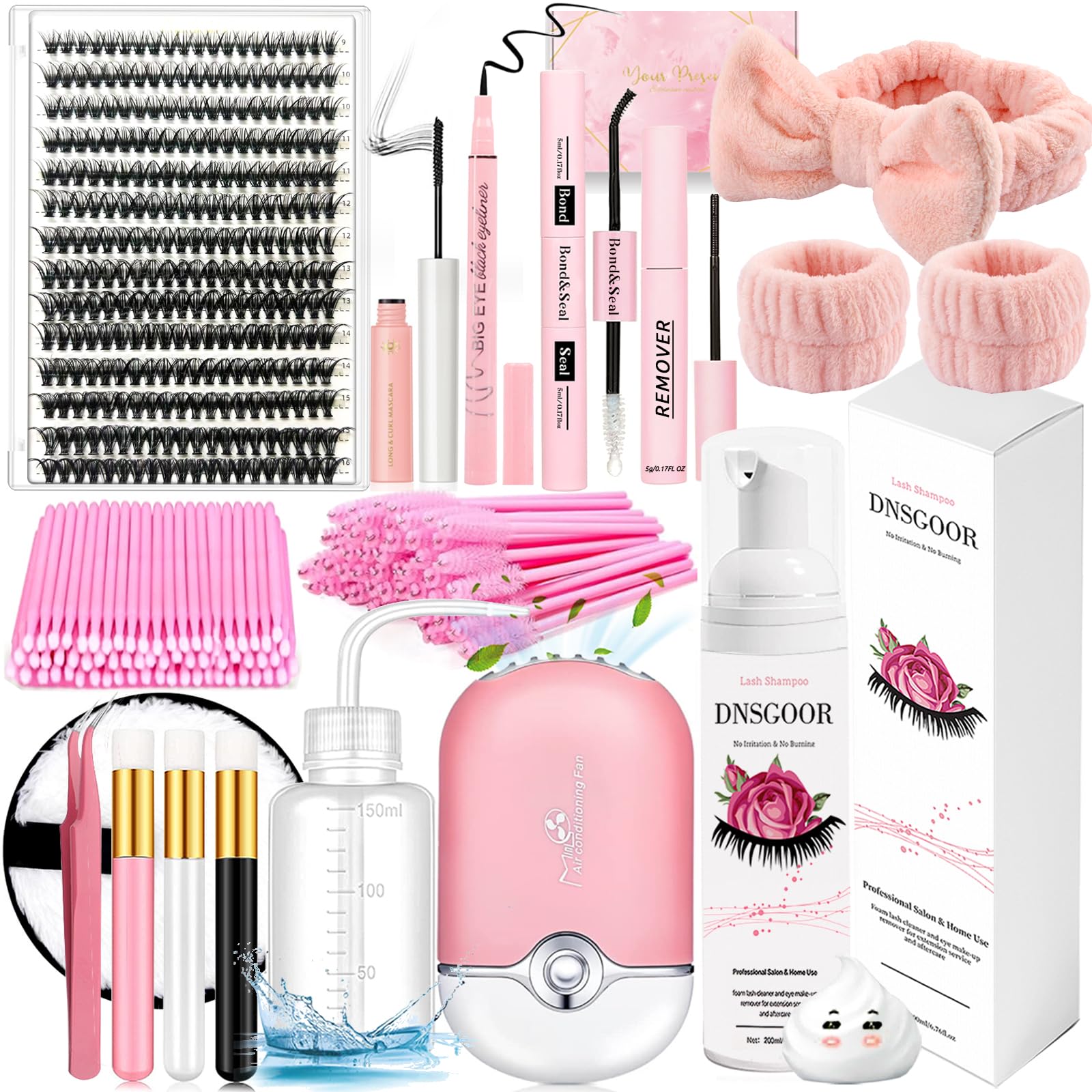 DNSGOOR DIY lash extension kit clusters 9-16mm show natural volume for at-home wear