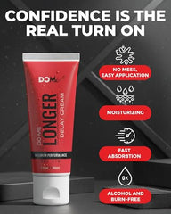 Do Me Delay Cream tube closeup highlights fast-acting, non-sticky formula for confidence.