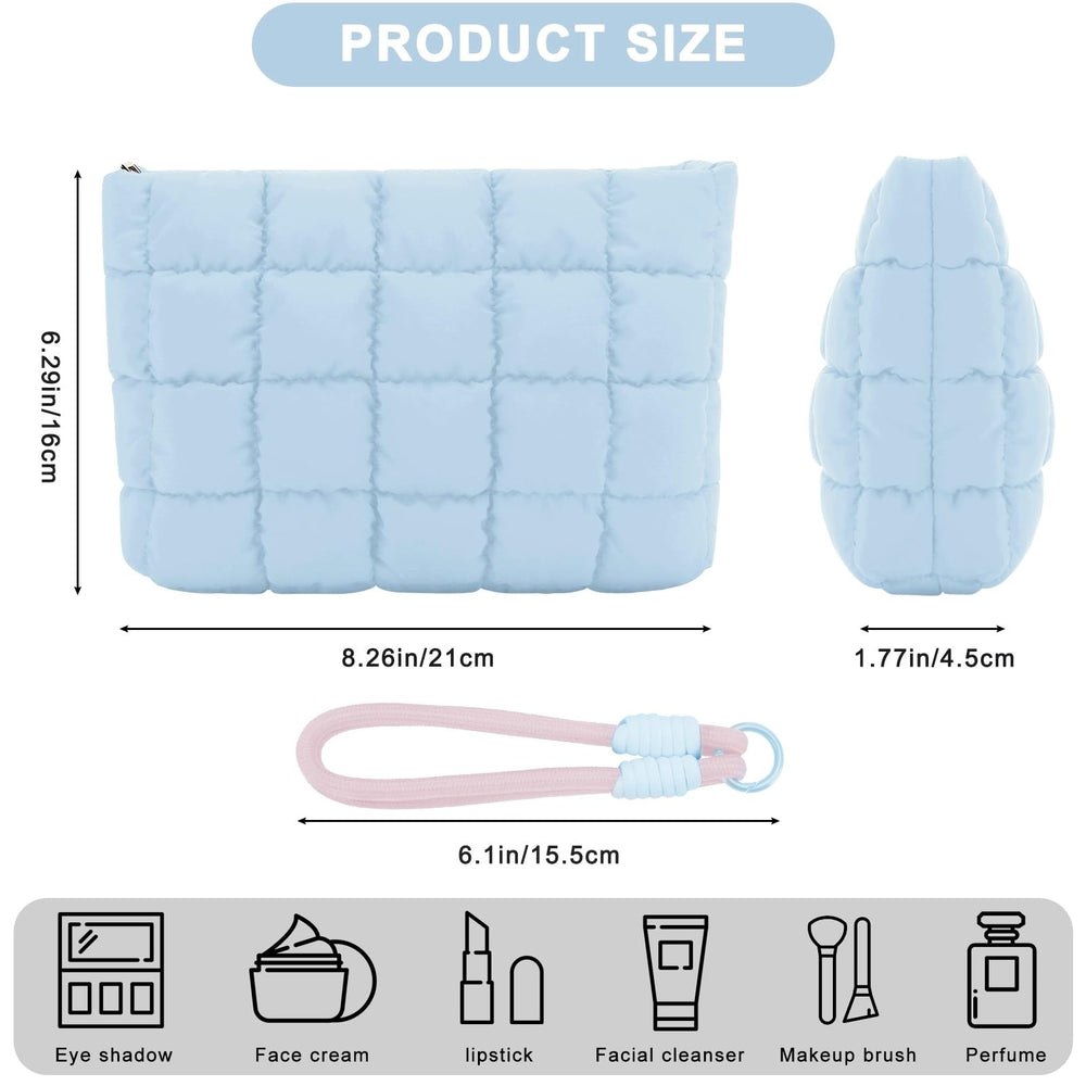 DOB SECHS puffer makeup bag features a strong metal clasp for secure closure.