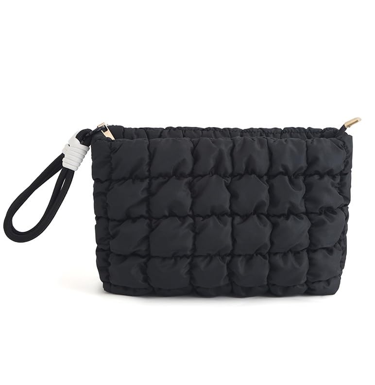 DOB SECHS puffer quilted makeup bag with handle, easy to carry on the go