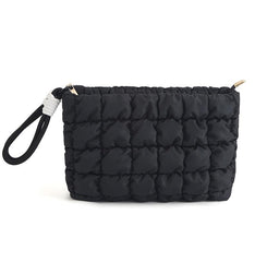 DOB SECHS puffer quilted makeup bag with handle, easy to carry on the go