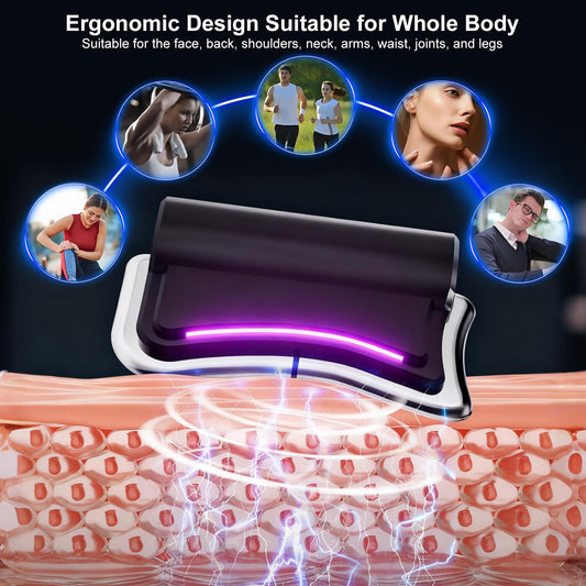 DOCEPERT heated muscle scraper tool on back demonstrates relaxing warmth for tension relief