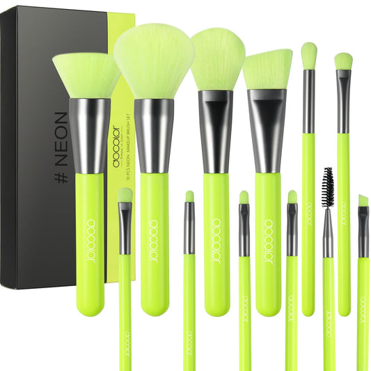 Docolor neon-green makeup brush set front view for precise application.