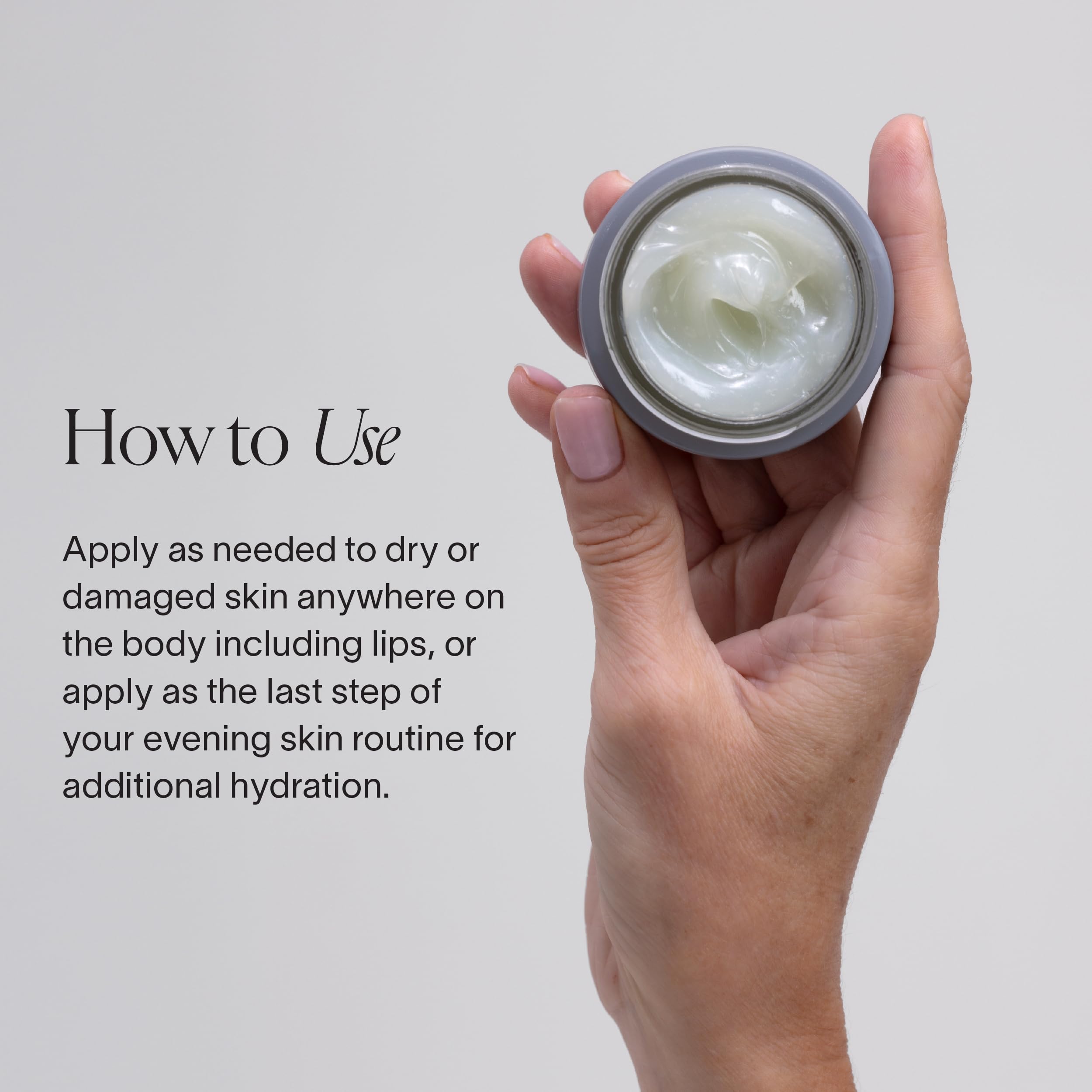 Doctor Rogers Restore Healing Balm eczema-relief application shows soothing, non-greasy moisture for irritated areas.