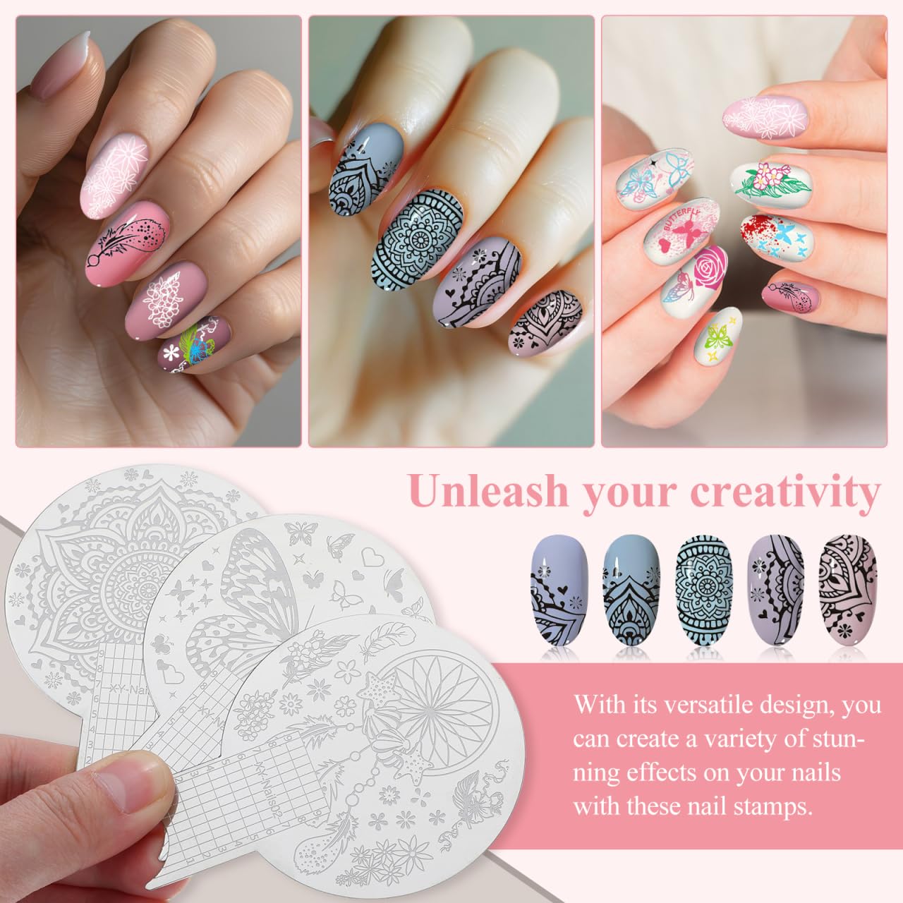 DOITOOL three plates arranged to display varied nail art motifs