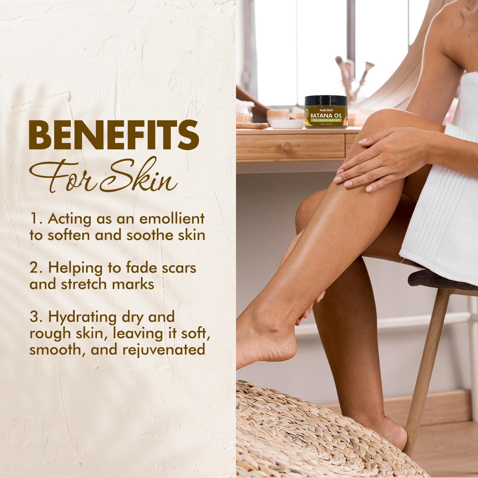 Dolahair Batana Oil on skin demonstrates versatile moisturizing use