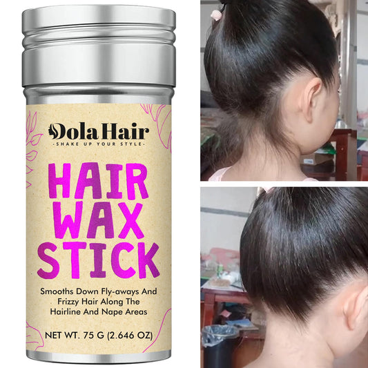 Dolahair Hair Wax Stick being applied directly for mess-free styling.