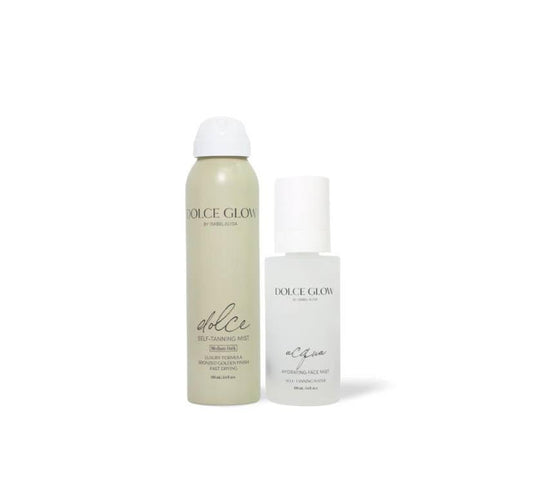 Dolce Glow Devin and Hunter Glow Bundle travel-size self-tanning mist bottle for on-the-go glow