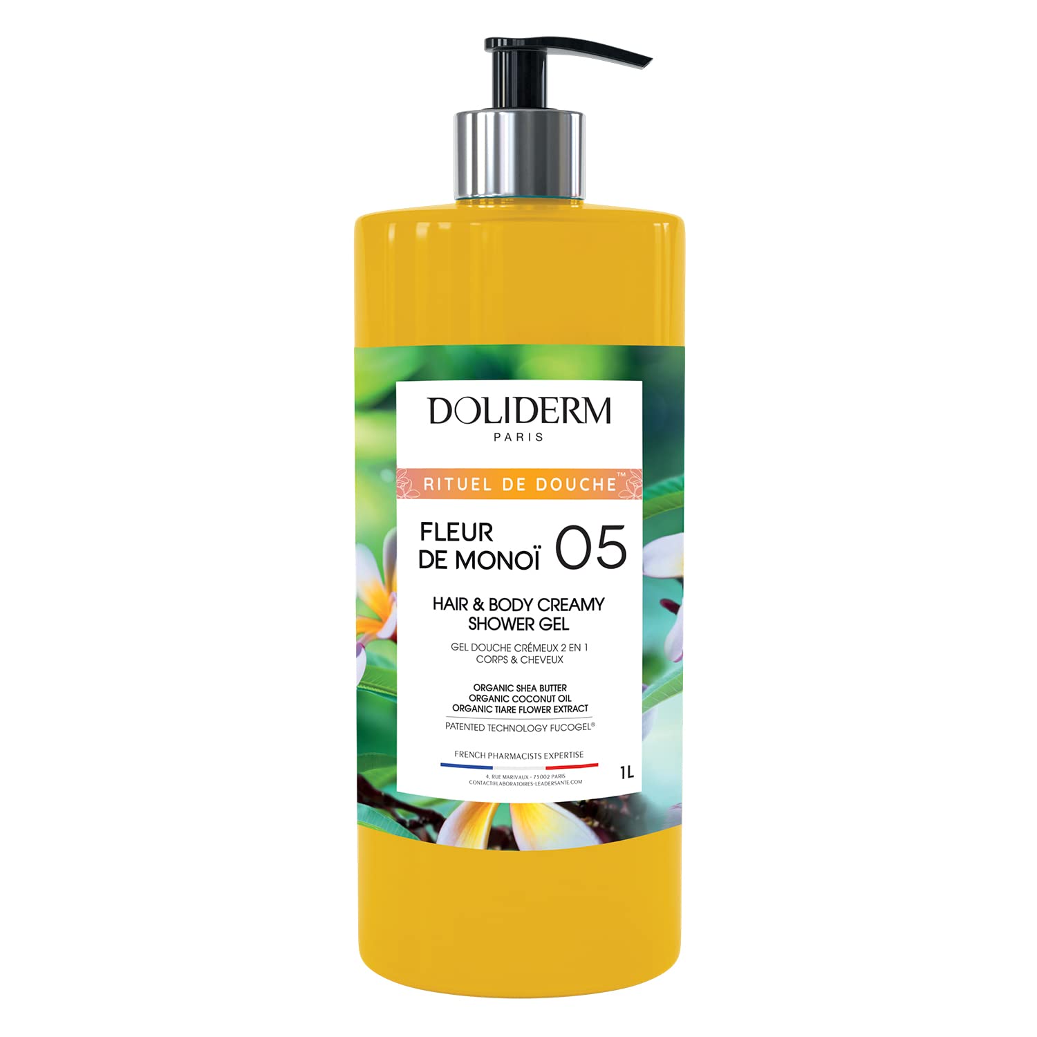Doliderm Paris creamy shower gel bottle with rich lather for moisturized skin