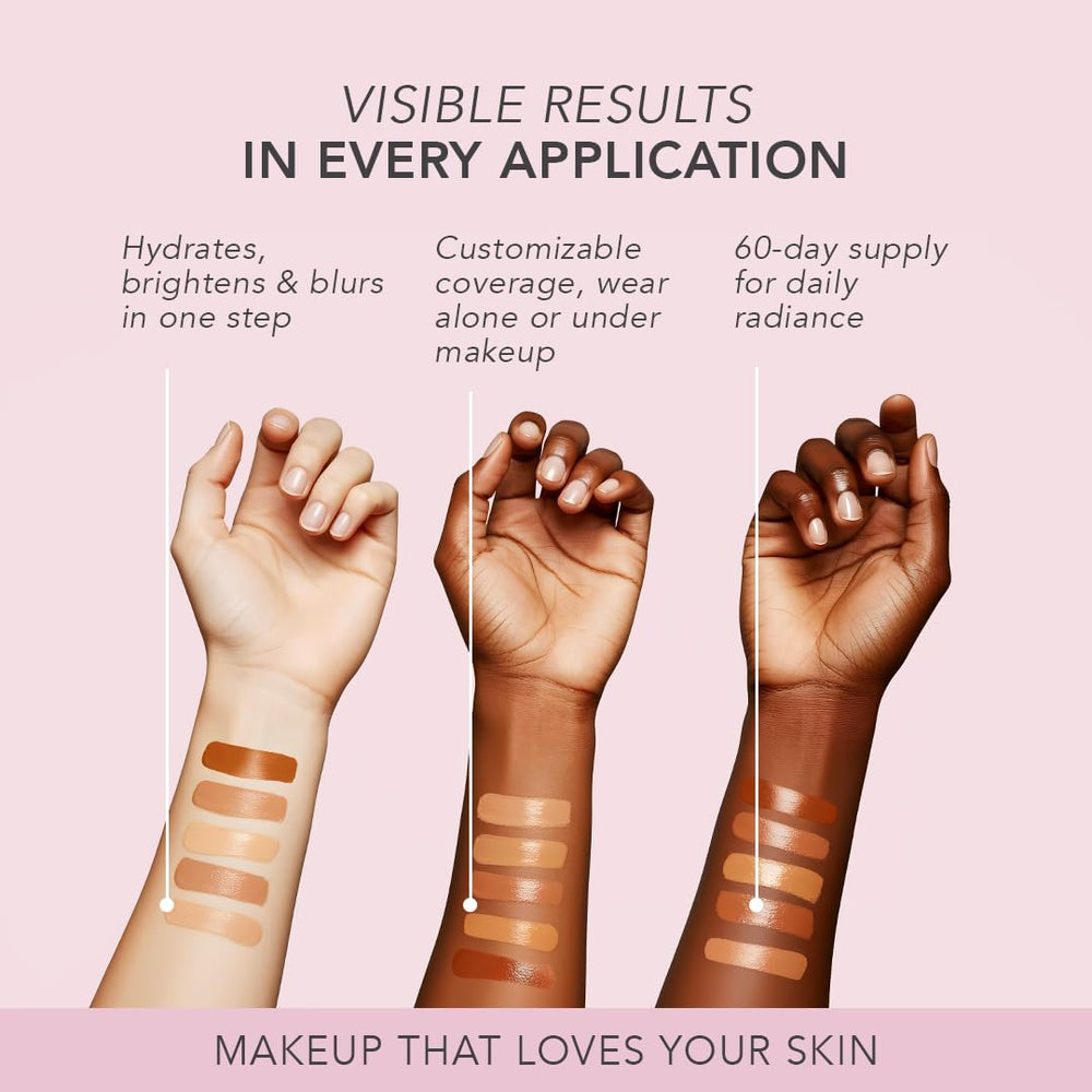 Pore-minimizing effect visualized with soft-focus to emphasize smooth skin