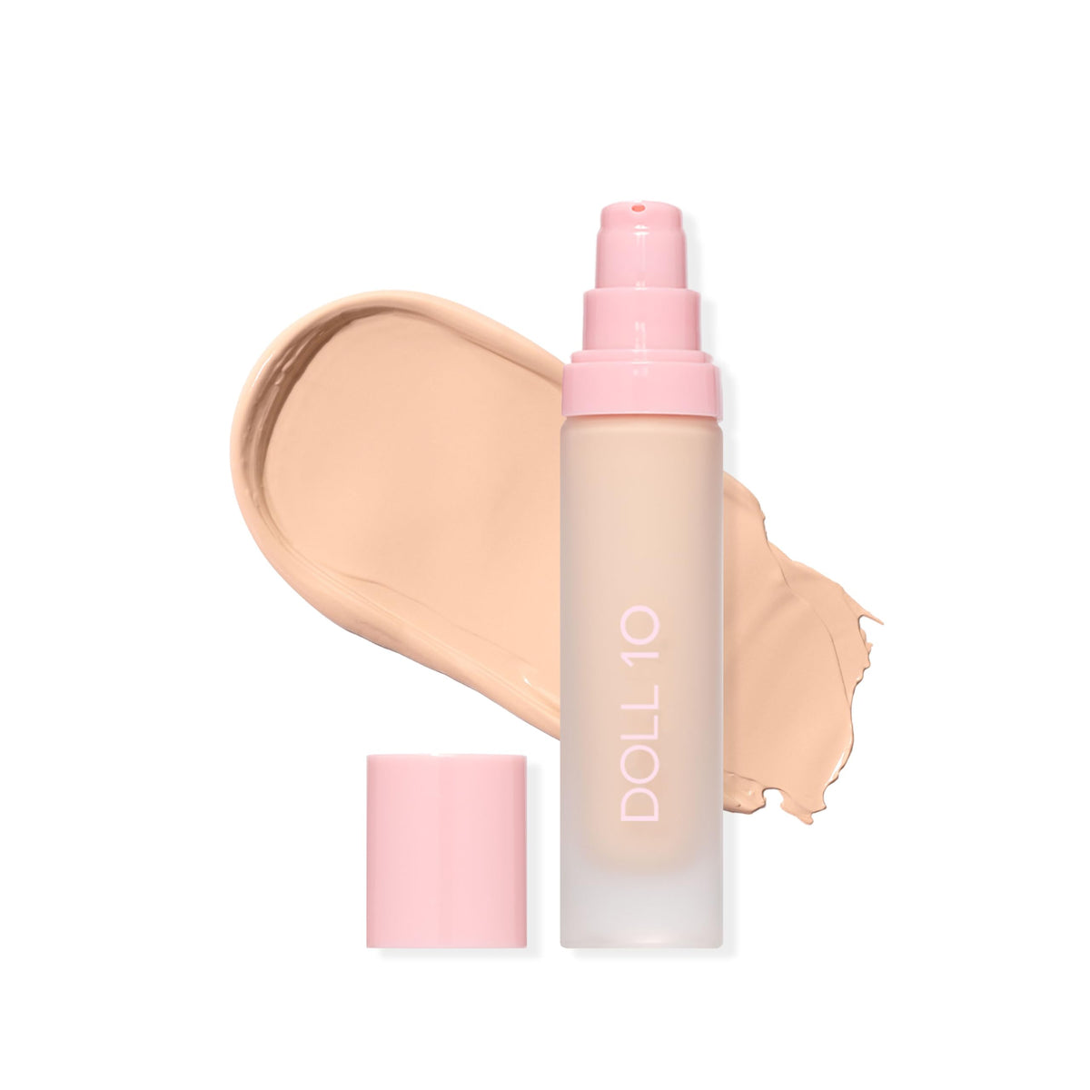 DOLL 10 NO T.C.E. bottle close-up shows weightless, skin-like coverage