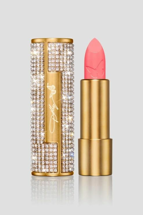 Dolly Beauty Heaven's Kiss lipstick case with rhinestones for luxe on-the-go glamour.