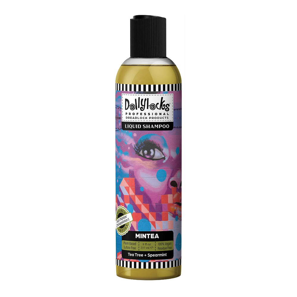 Dollylocks Clarifying Liquid Shampoo bottle with tea tree spearmint delivers a refreshing cleanse for scalp balance