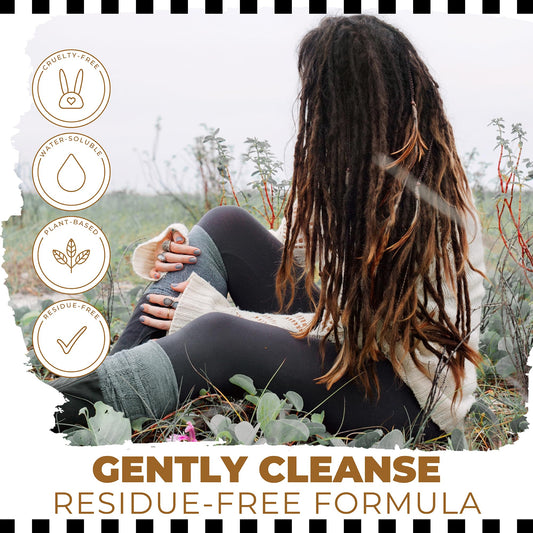 Dollylocks spray applied by hand for quick scalp cleanse between washes