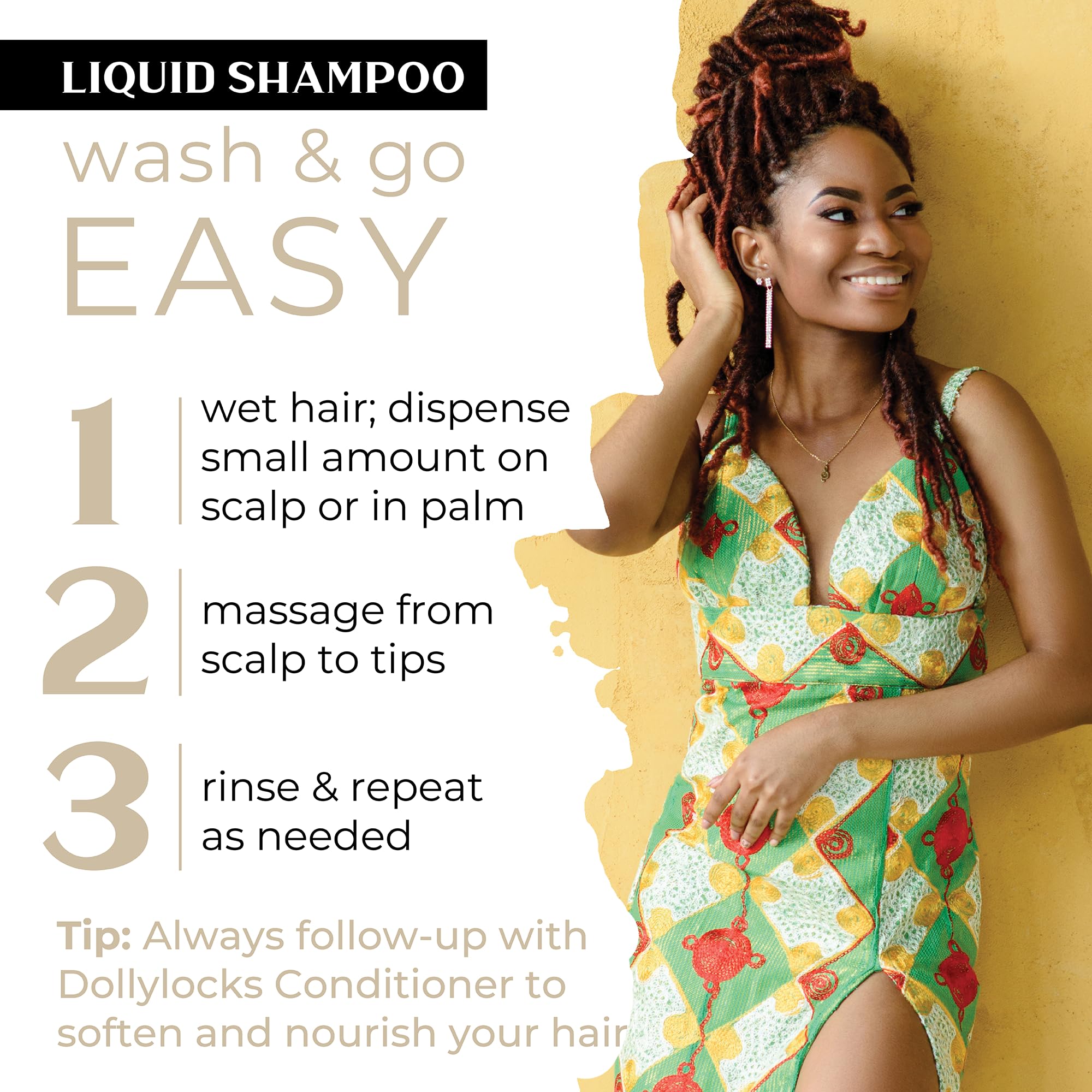 Dollylocks liquid shampoo ingredients including aloe and coconut for hydration