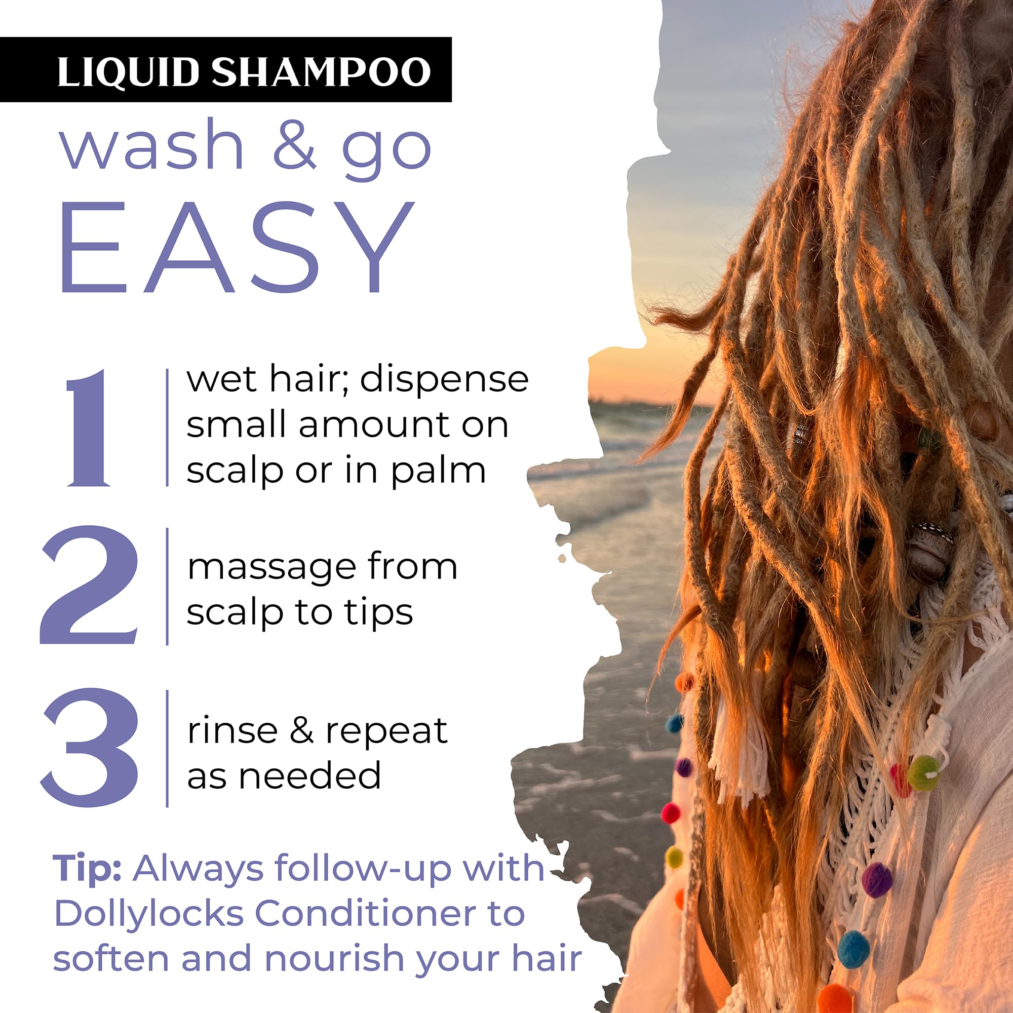 Scalp sensation with Dollylocks Shampoo emphasizing balanced pH and comfort.