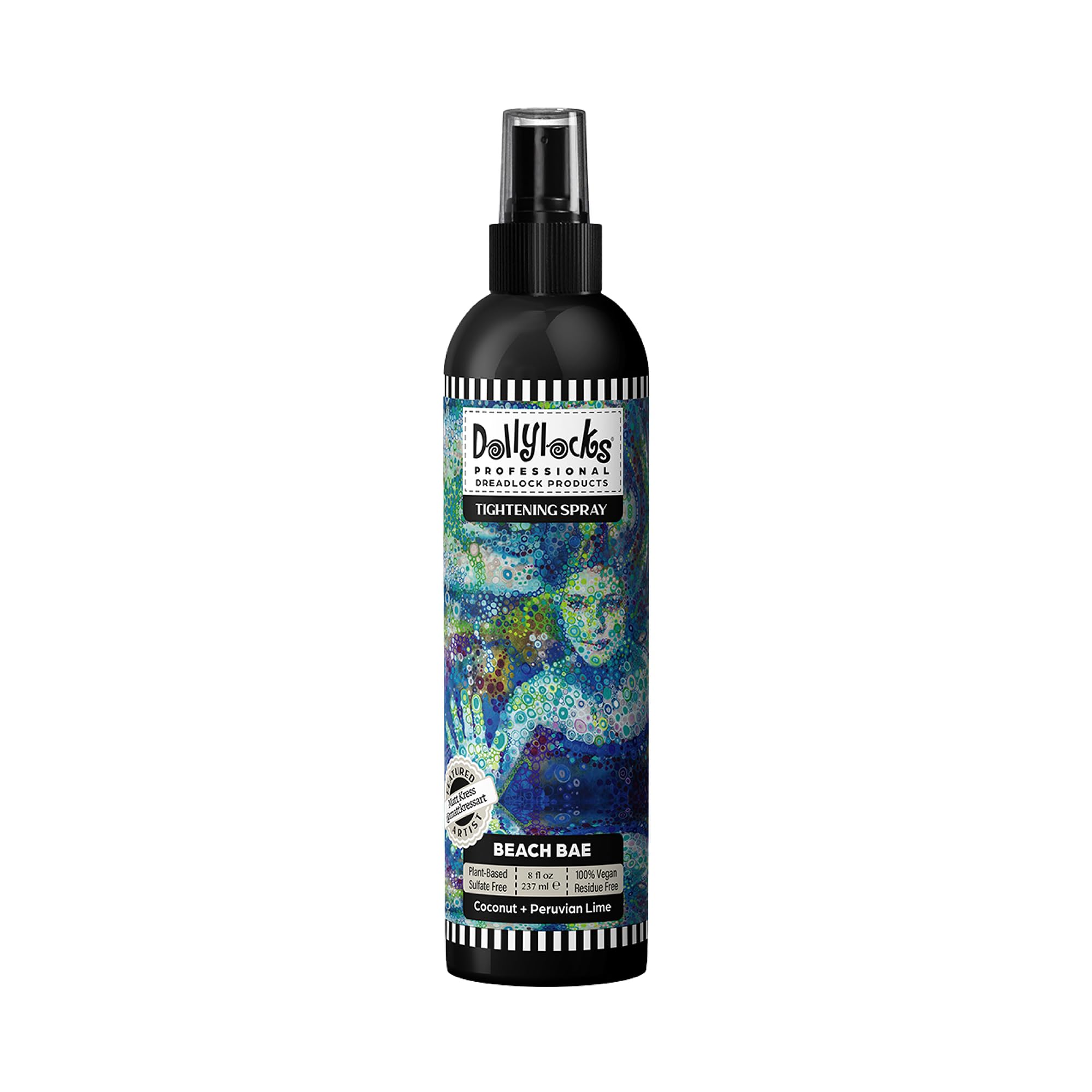 Dollylocks Sea Salt Texture Spray bottle close-up showing a residue-free formula for locs