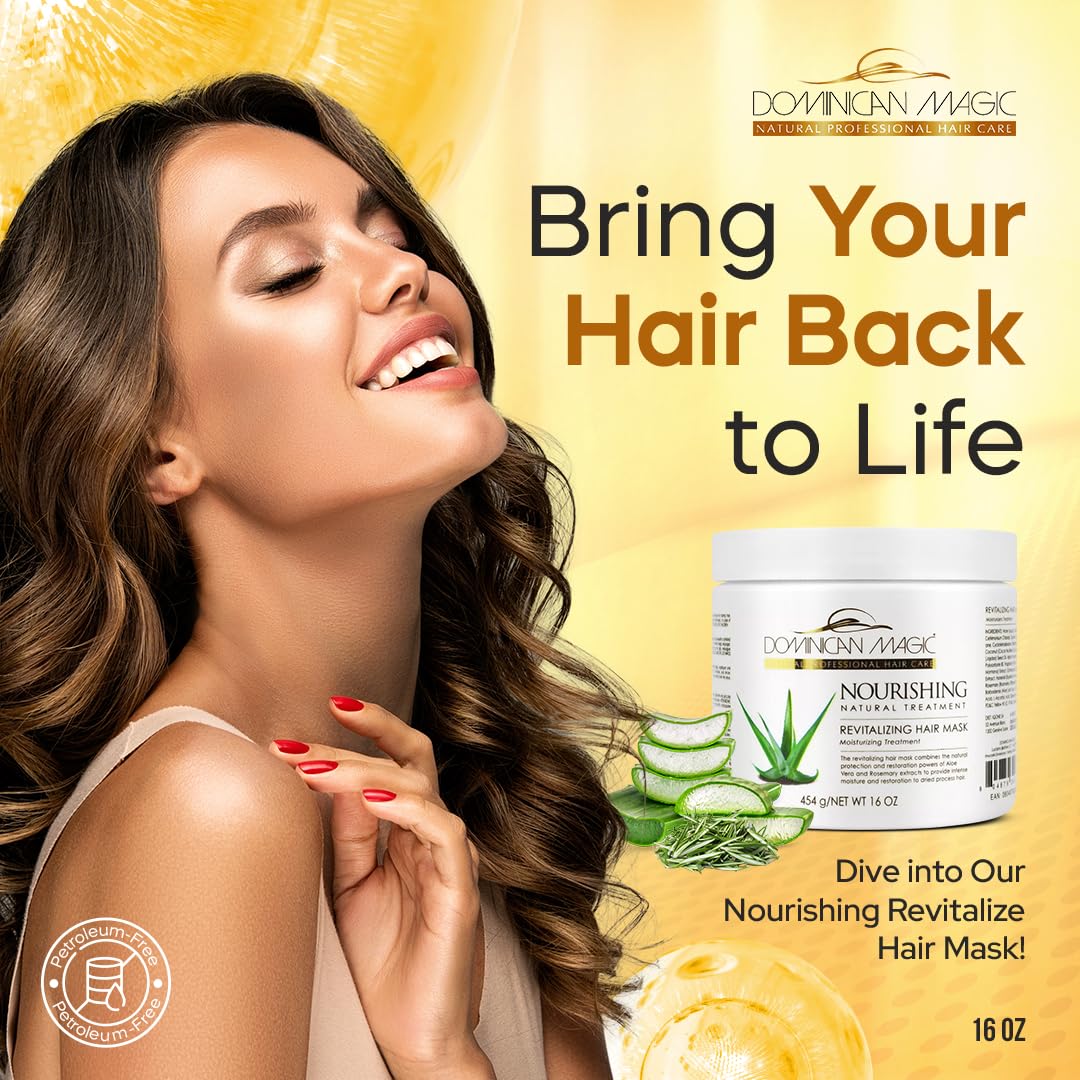 Dominican Magic Hair Mask cream being applied to hair for smoothing.