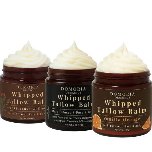 Domoria Organics chamomile calendula balm jar for gentle dry-skin care.